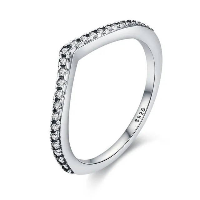 BAMOER 100% 925 Sterling Silver Water Droplet Clear CZ Finger Rings for Women Wedding Engagement Jewelry Girlfriend Gift PA7649