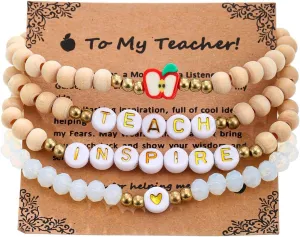 Beaded Bracelet for Women Handmade Wood Beaded Teacher Appreciation Bracelets Teach Inspire Beaded Teacher Bracelets for Women