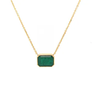 Bezel Set Emerald Pendant Necklace in 14k Yellow Gold