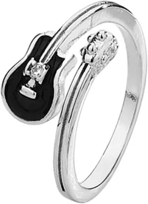 BG&WLing Guitar Ring for Women Men,925 Sterling Silver Music RingOpen Ring Adjustable Minimalist Music Jewelry Gifts for Music Lover