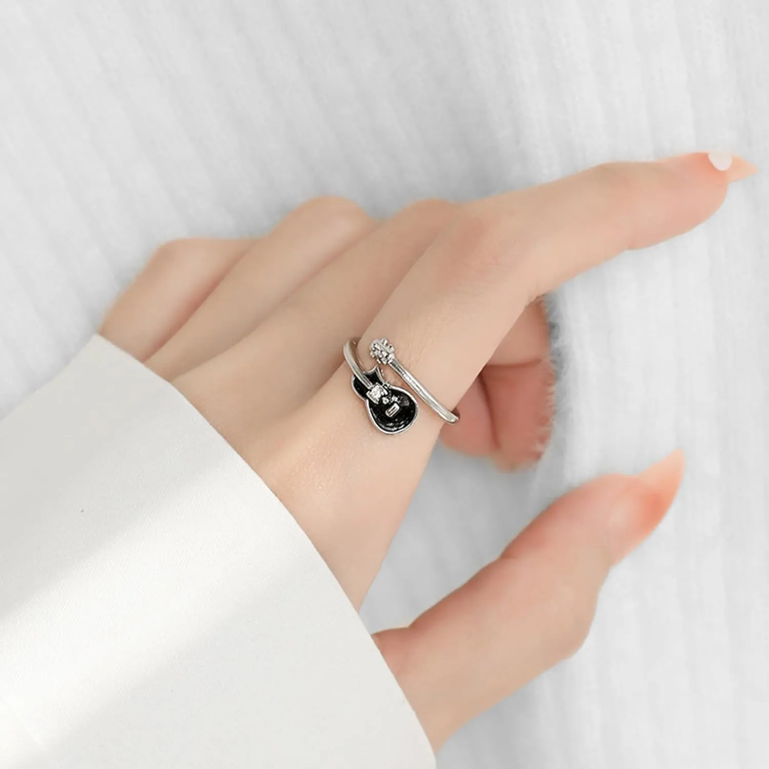 BG&WLing Guitar Ring for Women Men,925 Sterling Silver Music RingOpen Ring Adjustable Minimalist Music Jewelry Gifts for Music Lover
