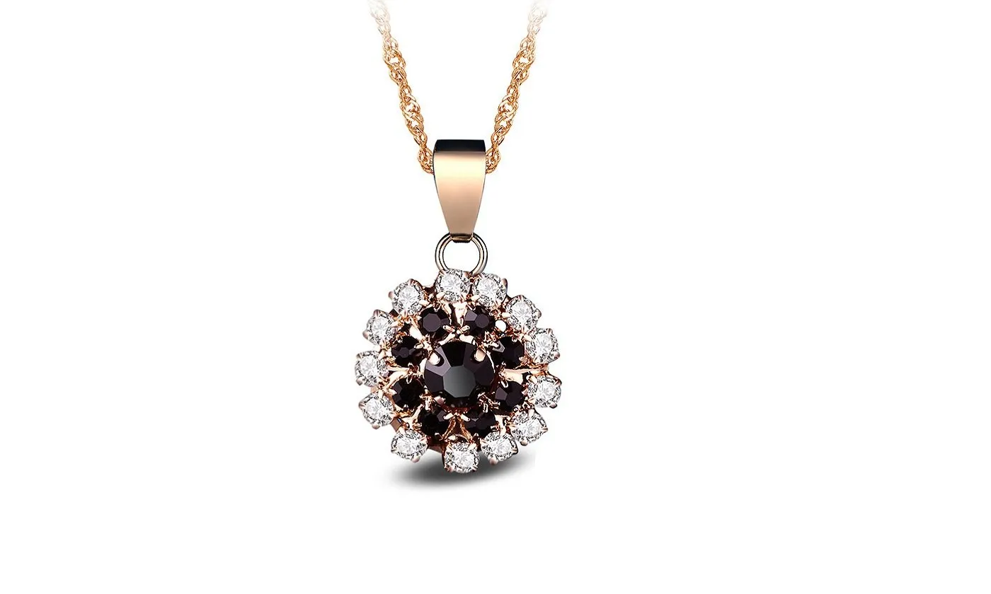 Black Crystal Cute Flowers Pendants Necklace