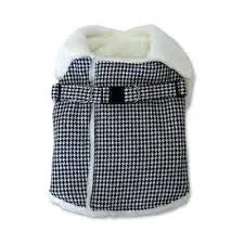 BLACK HOUNDSTOOTH FURRY HARNESS VEST