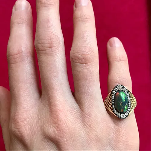 Black Opal and Diamond Small Regency Ring