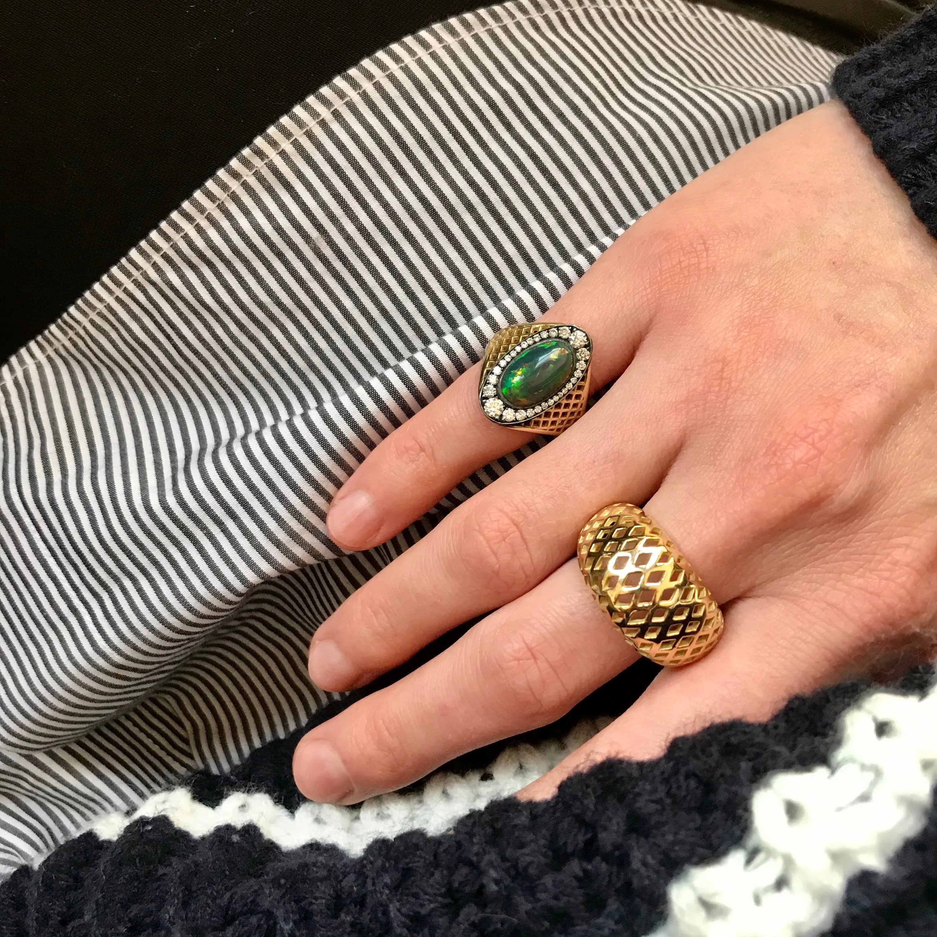 Black Opal and Diamond Small Regency Ring