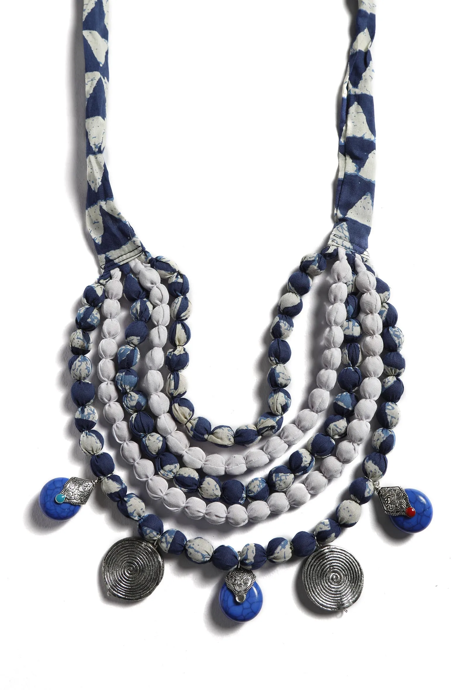 Blue Multi Strand Indigo Necklace With Tibetan Beads