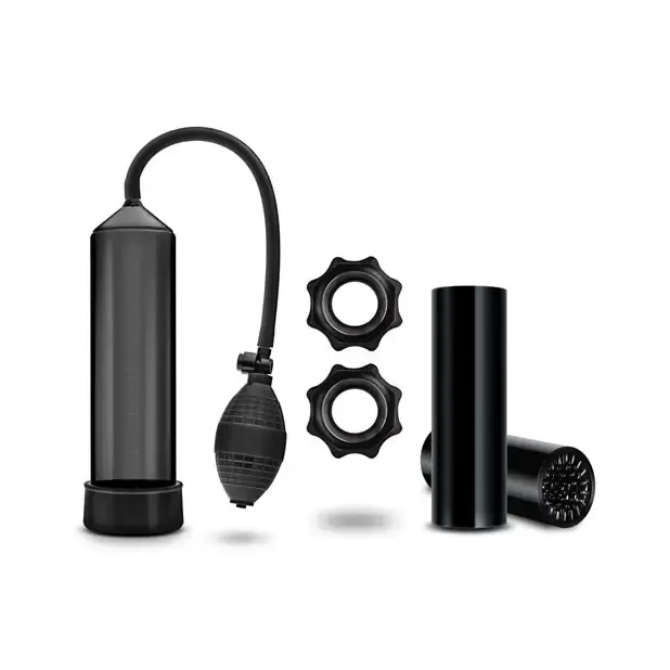 Blush Quickie Kit Thick Cock Pump, Stroker & 2-Piece Cockring Set Black