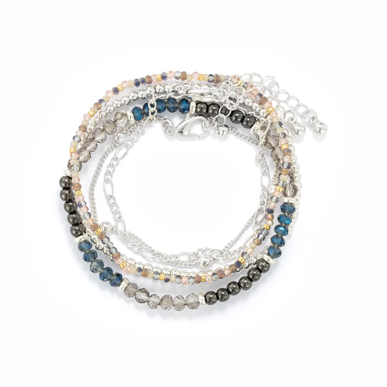 Bracelet Set of 5-Gunmetal Silver