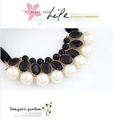 candy color Ribbon Pendant Necklace Simulated-pearl