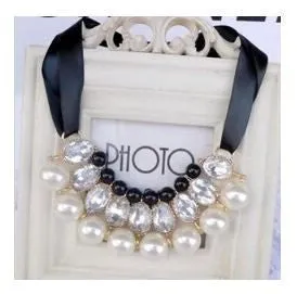 candy color Ribbon Pendant Necklace Simulated-pearl