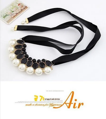 candy color Ribbon Pendant Necklace Simulated-pearl