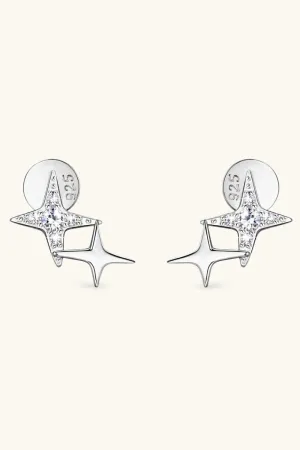 Celestial Moissanite Star Earrings: Luxurious Sterling Silver with Gold and Platinum Finish