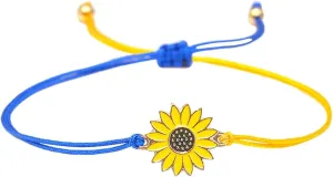 Chain Bracelet Link for Teen Girls Women Ukraine Flag Design Bracelet Blue And Yellow Sunflower Wax Thread Woven Friendship Bracelet With Ukrainian Gifts Unity Cuff- Strand Stretch- Link Jewelry Gifts