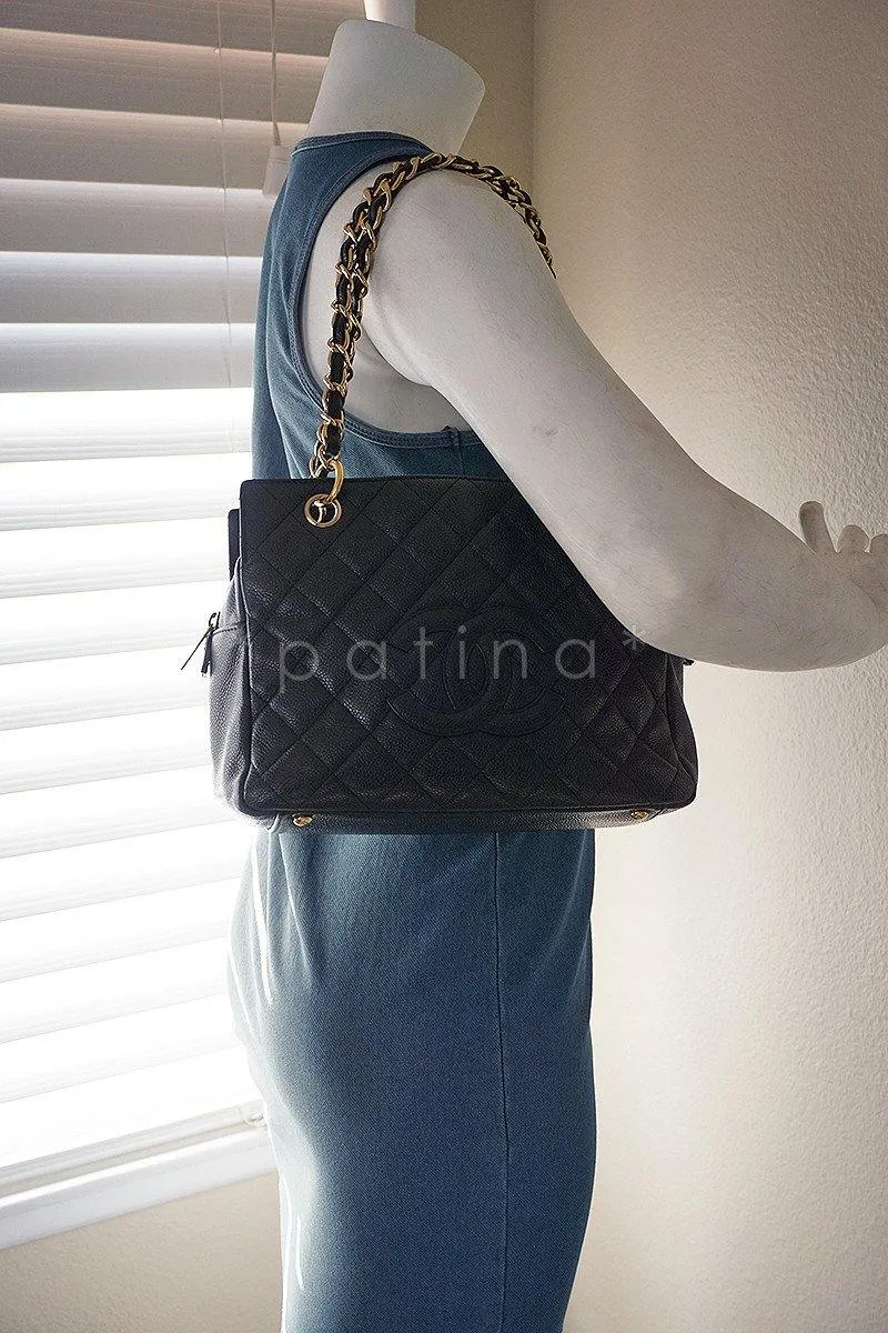 Chanel Black Caviar Quilted Timeless Shopper Tote Bag
