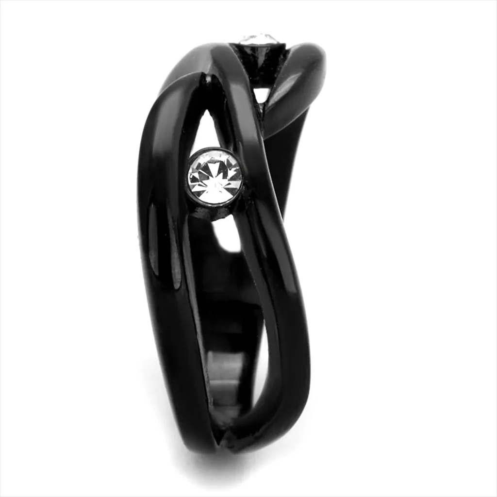 CJ2137 Wholesale Women's Stainless Steel IP Black Top Grade Crystal Clear Minimal Wrapped Ring