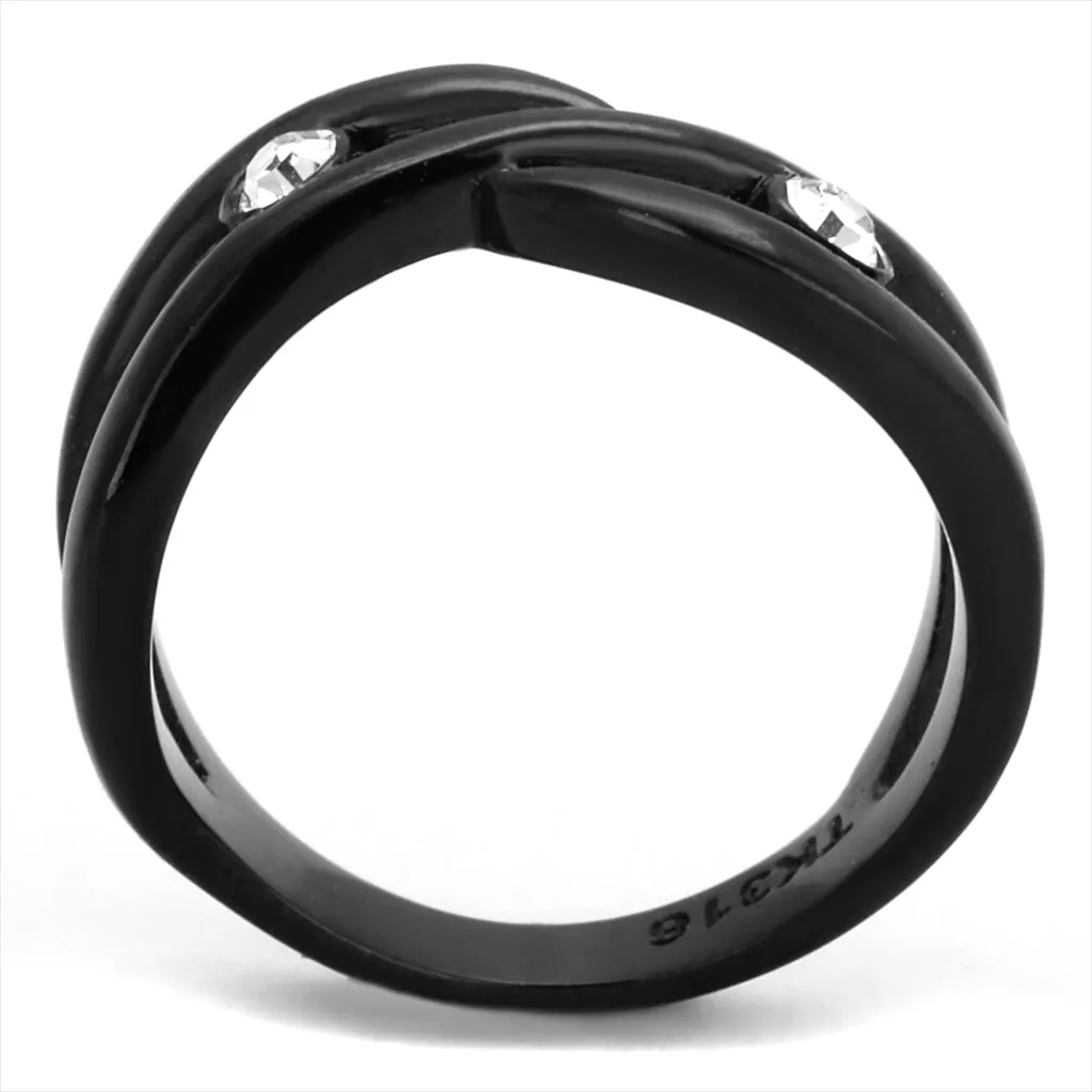 CJ2137 Wholesale Women's Stainless Steel IP Black Top Grade Crystal Clear Minimal Wrapped Ring