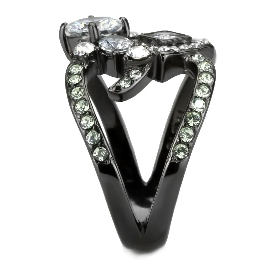 CJ3690 Wholesale Women's Stainless Steel IP Light Black AAA Grade CZ Clear Wrap Cluster Ring
