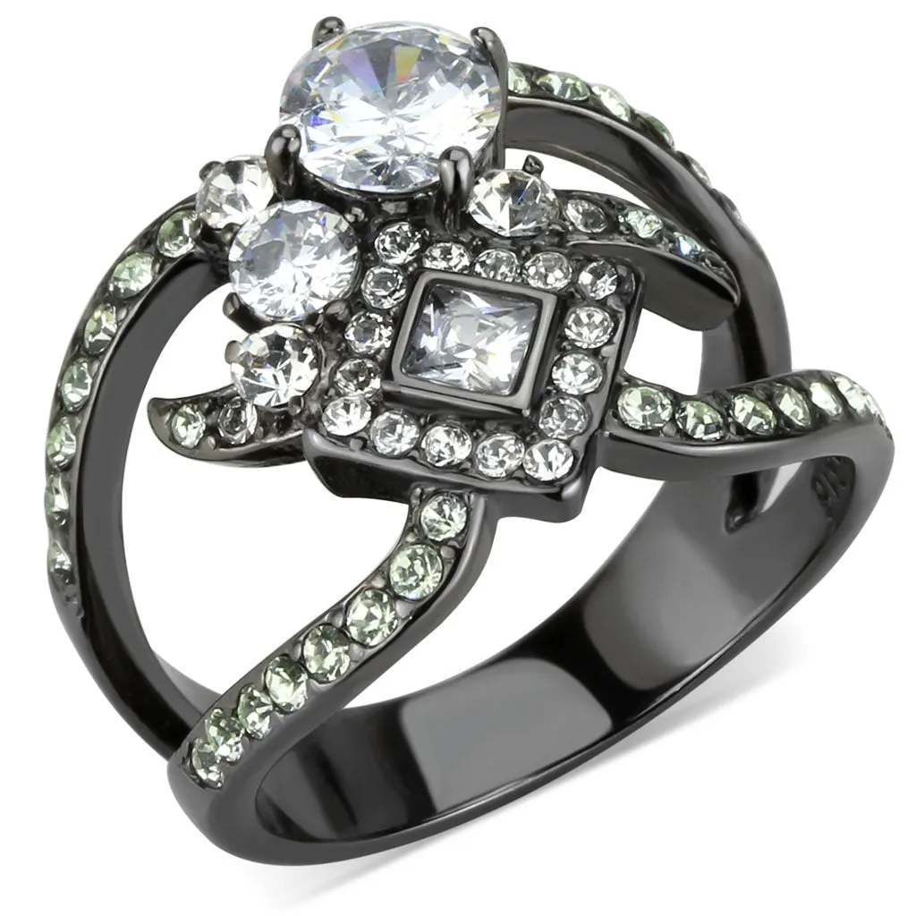 CJ3690 Wholesale Women's Stainless Steel IP Light Black AAA Grade CZ Clear Wrap Cluster Ring