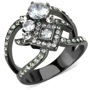 CJ3690 Wholesale Women's Stainless Steel IP Light Black AAA Grade CZ Clear Wrap Cluster Ring
