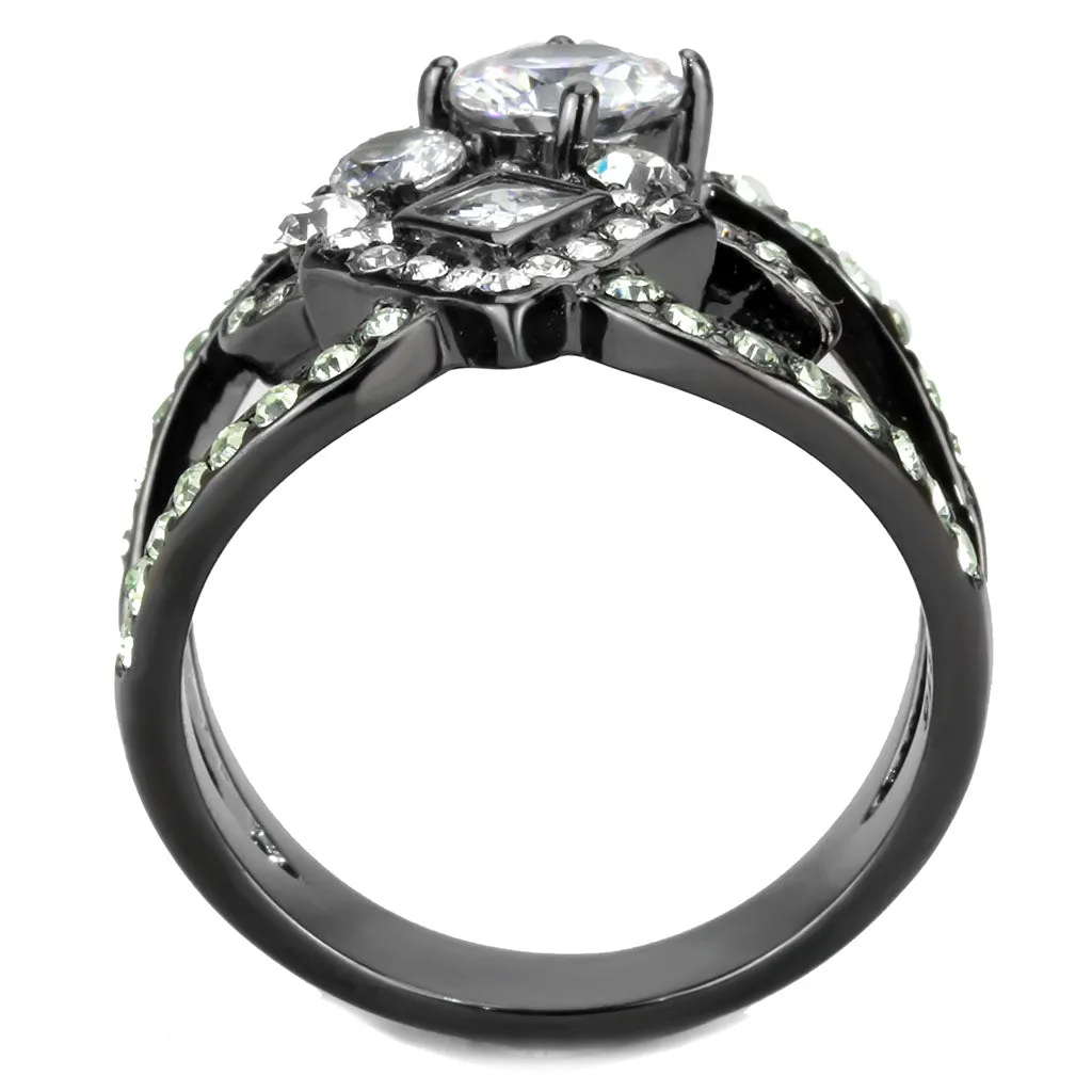 CJ3690 Wholesale Women's Stainless Steel IP Light Black AAA Grade CZ Clear Wrap Cluster Ring