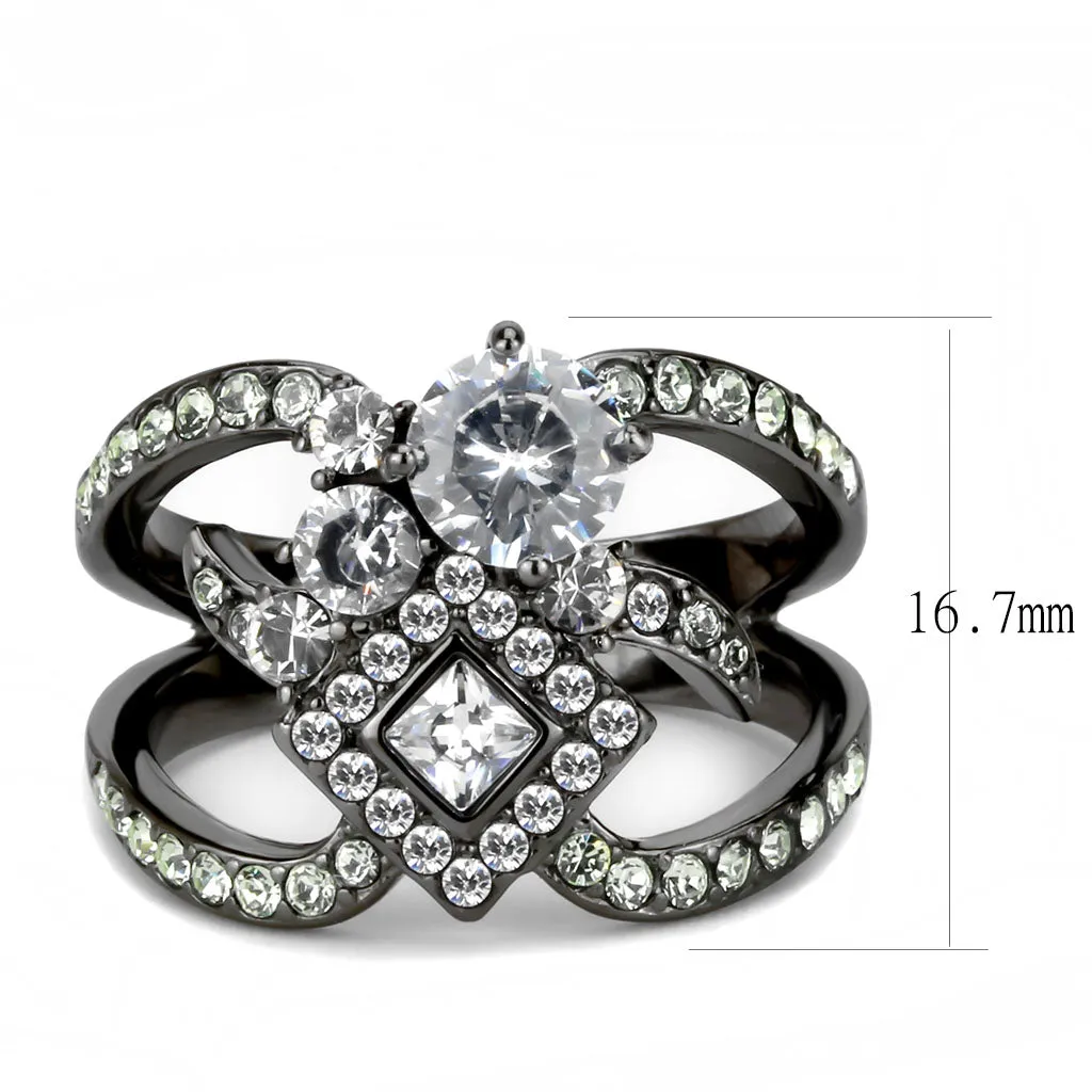 CJ3690 Wholesale Women's Stainless Steel IP Light Black AAA Grade CZ Clear Wrap Cluster Ring