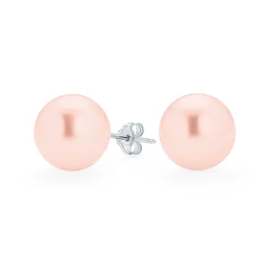Classic Light Pink Drop Ball Earrings with Simulated Pearl in  Sterling Silver
