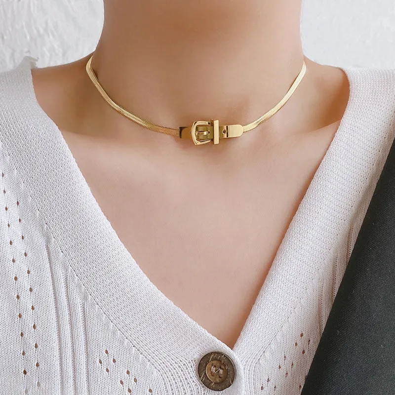 Classic Watch Buckle Shape Titanium Steel Choker Necklace For Woman