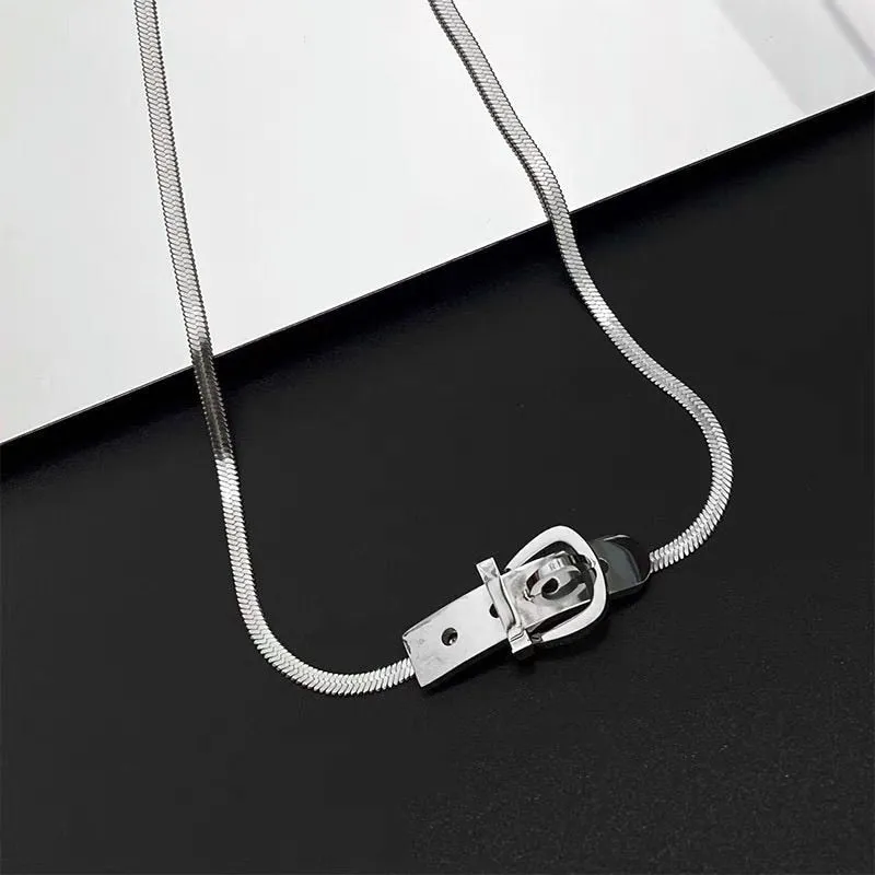 Classic Watch Buckle Shape Titanium Steel Choker Necklace For Woman