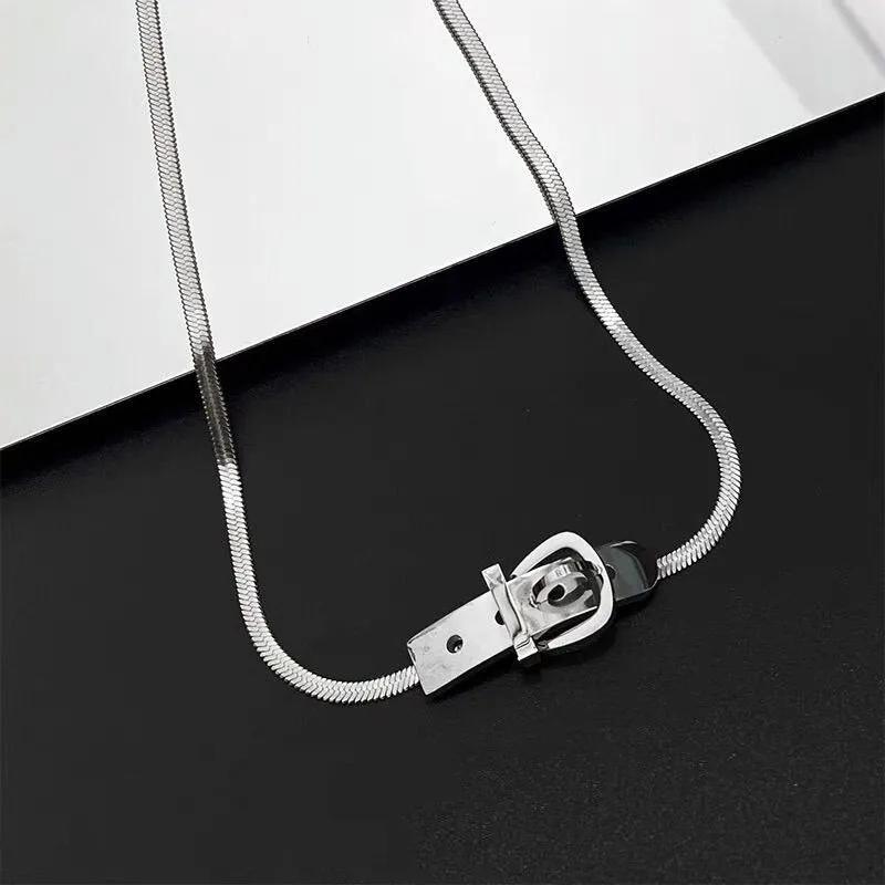 Classic Watch Buckle Shape Titanium Steel Choker Necklace For Woman