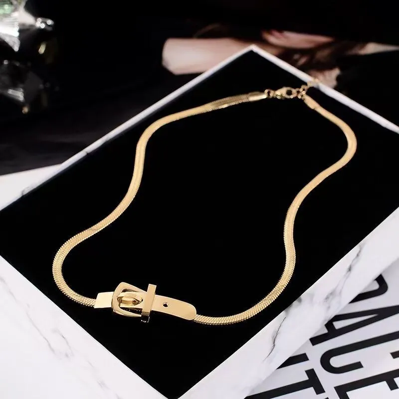 Classic Watch Buckle Shape Titanium Steel Choker Necklace For Woman