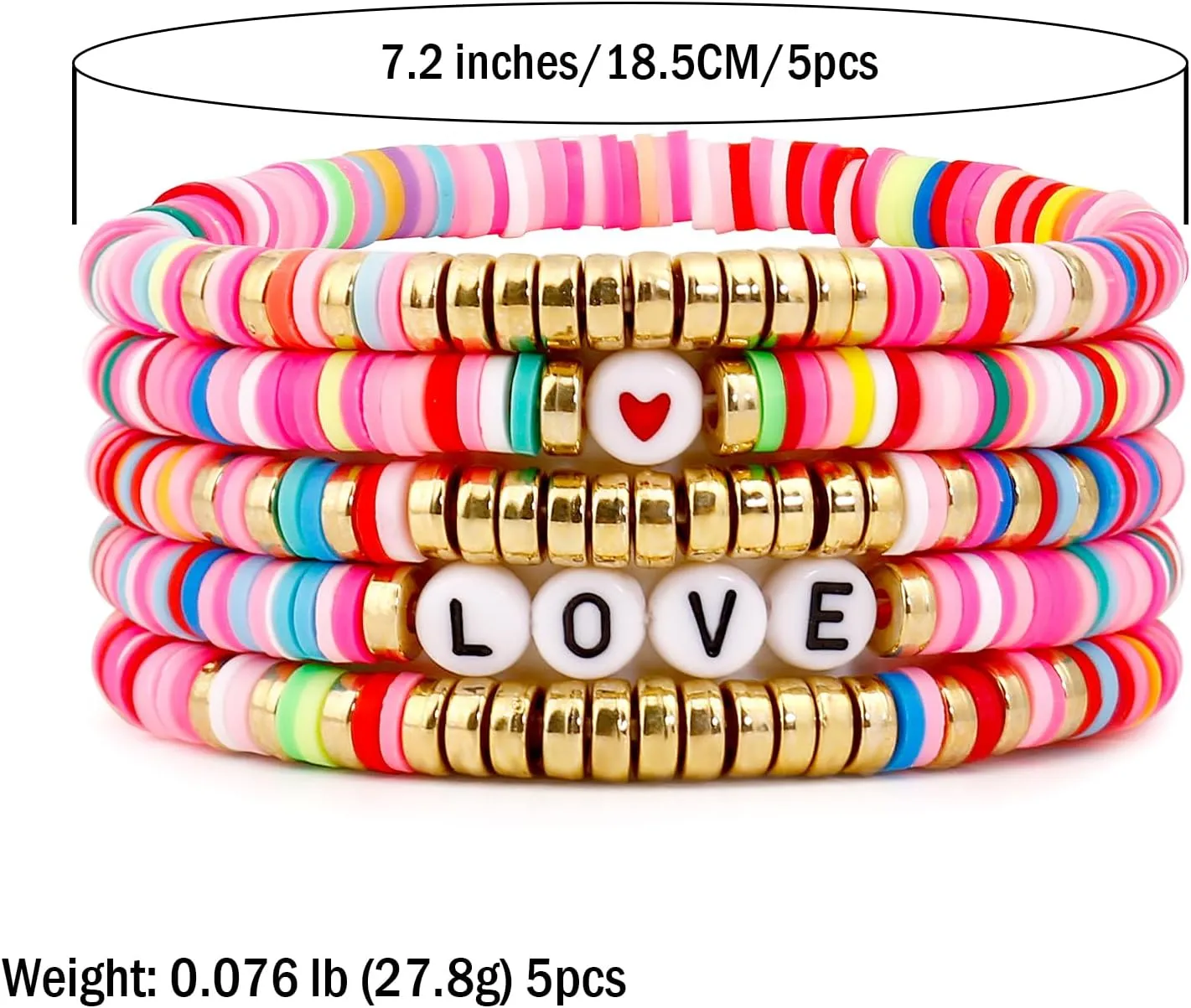 Colorful Lover Outfit Friendship Bracelets Stack For Girls Stackable Layered Heishi Surfer Clay Beaded Stretch Bracelets Accessories For Women Jewelry Set Gift