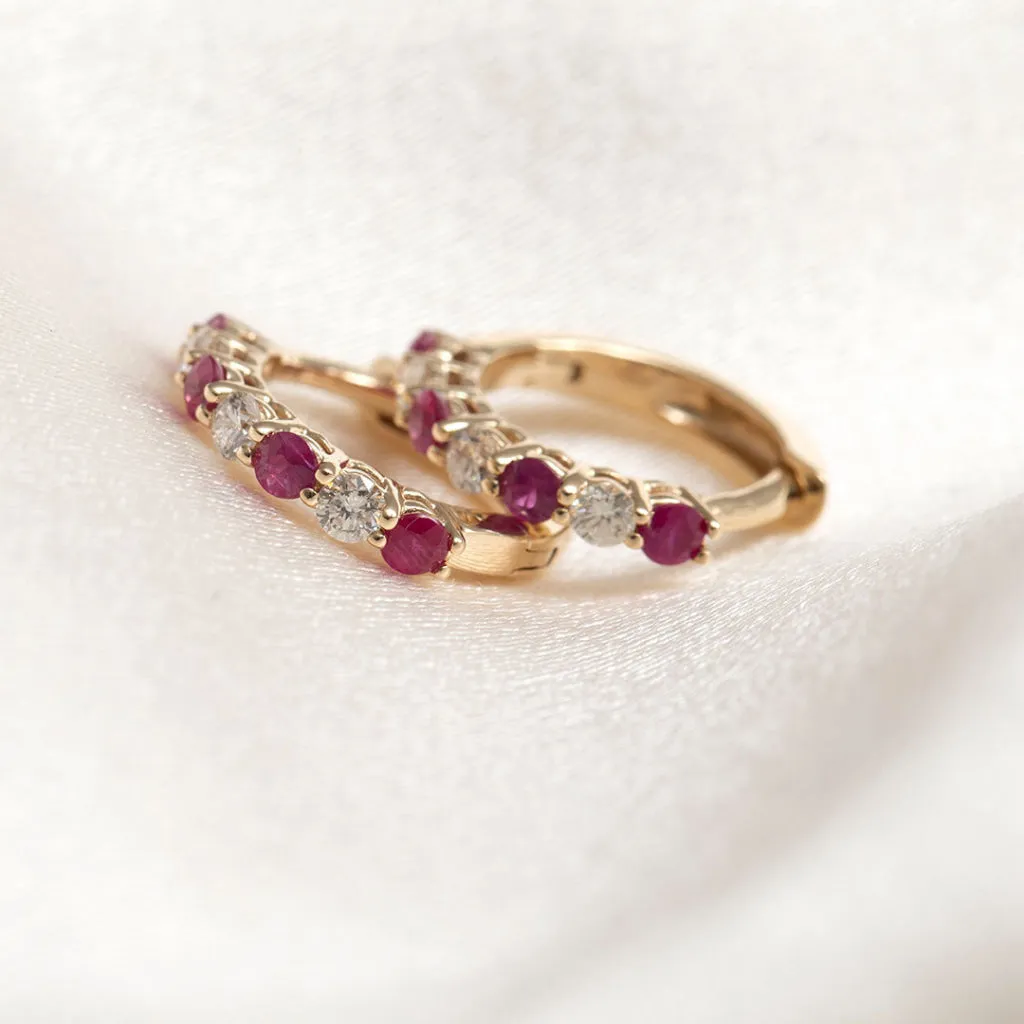 Crimson Diamond and Ruby Huggies | 9ct Gold