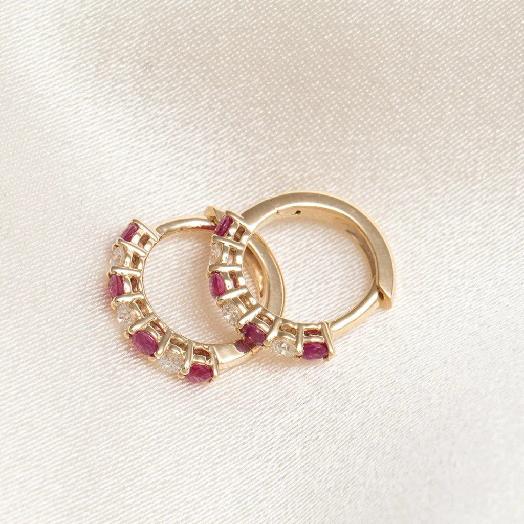 Crimson Diamond and Ruby Huggies | 9ct Gold