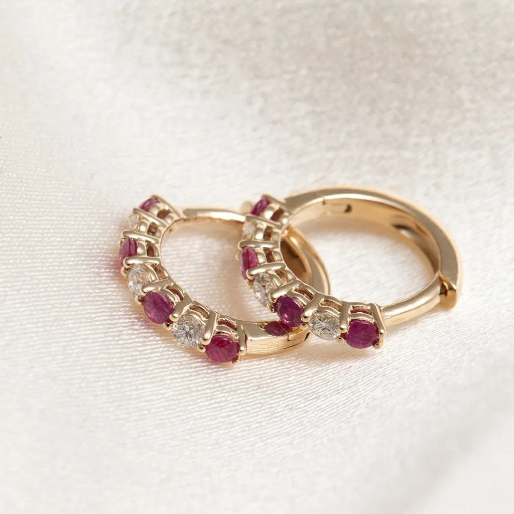 Crimson Diamond and Ruby Huggies | 9ct Gold