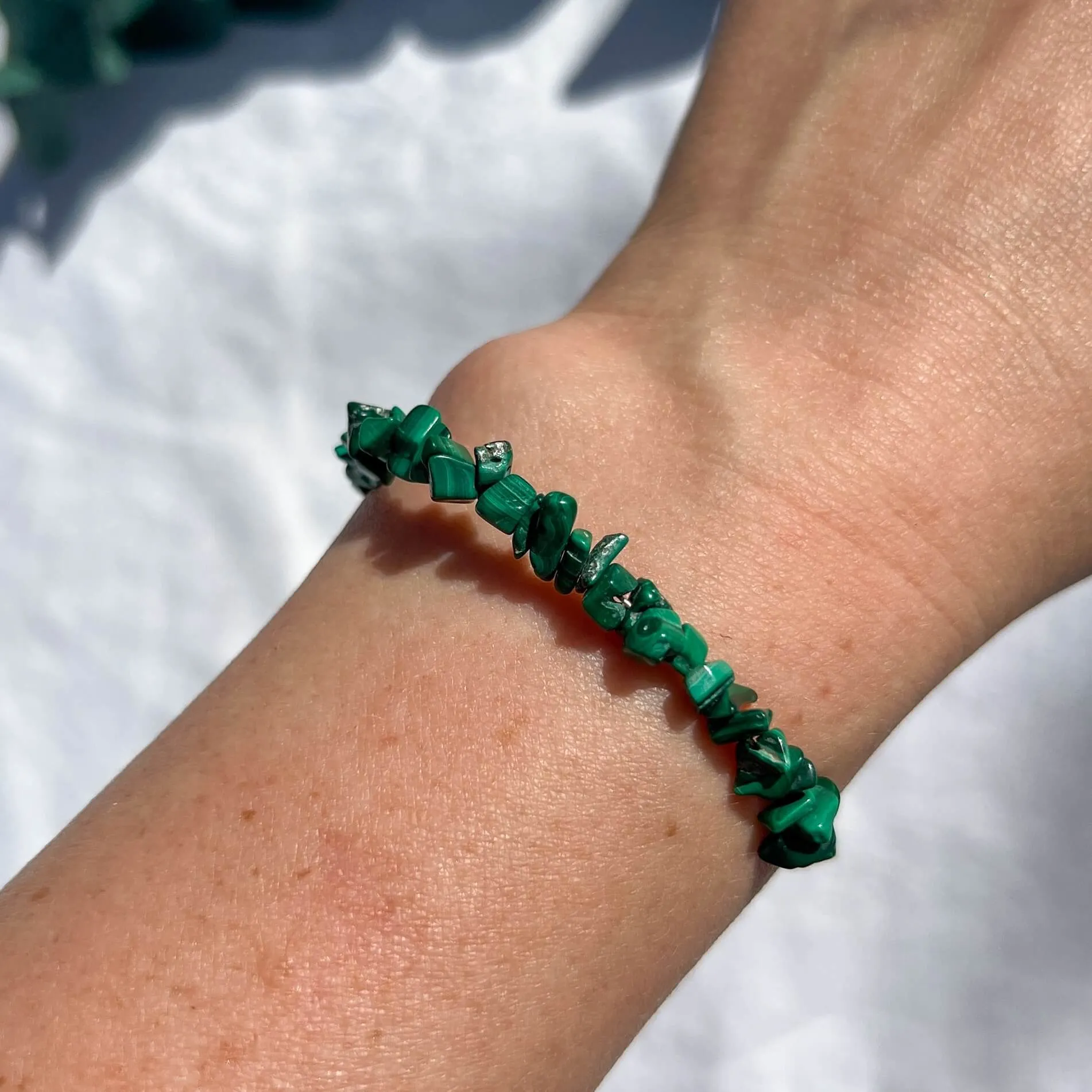 Crystal Chip Silver Bracelet - Malachite