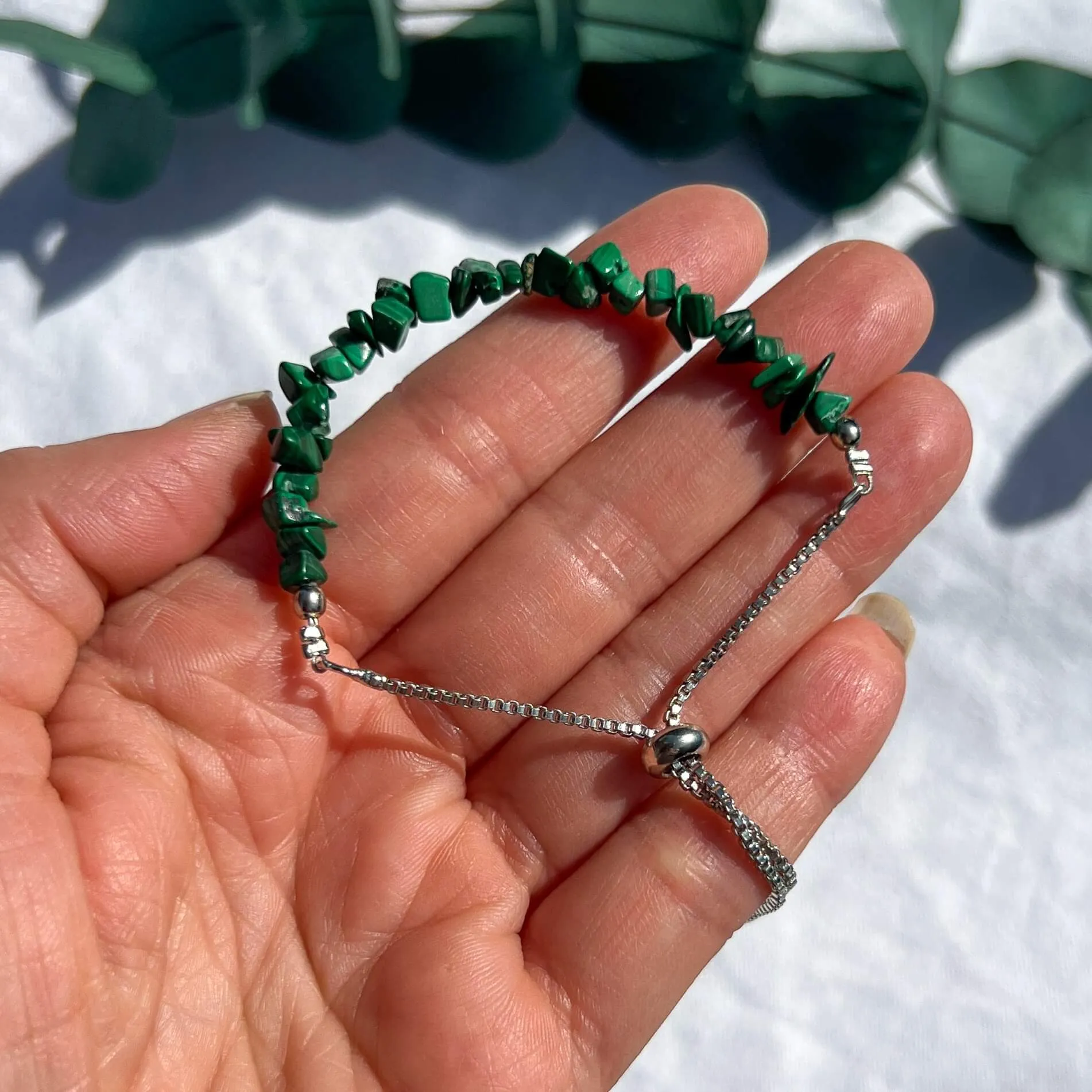 Crystal Chip Silver Bracelet - Malachite