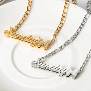 Custom Double Layer Two Tone Butterfly Nameplate Necklace QFN3144