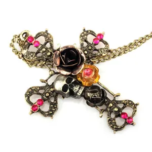 Cute Ancient Ways Cross Silvery skull And Roses Necklaces