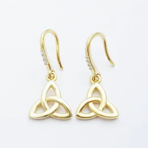 Dainty Celtic drop Earrings, trinity knot French wire earrings, gold plated Celtic earrings