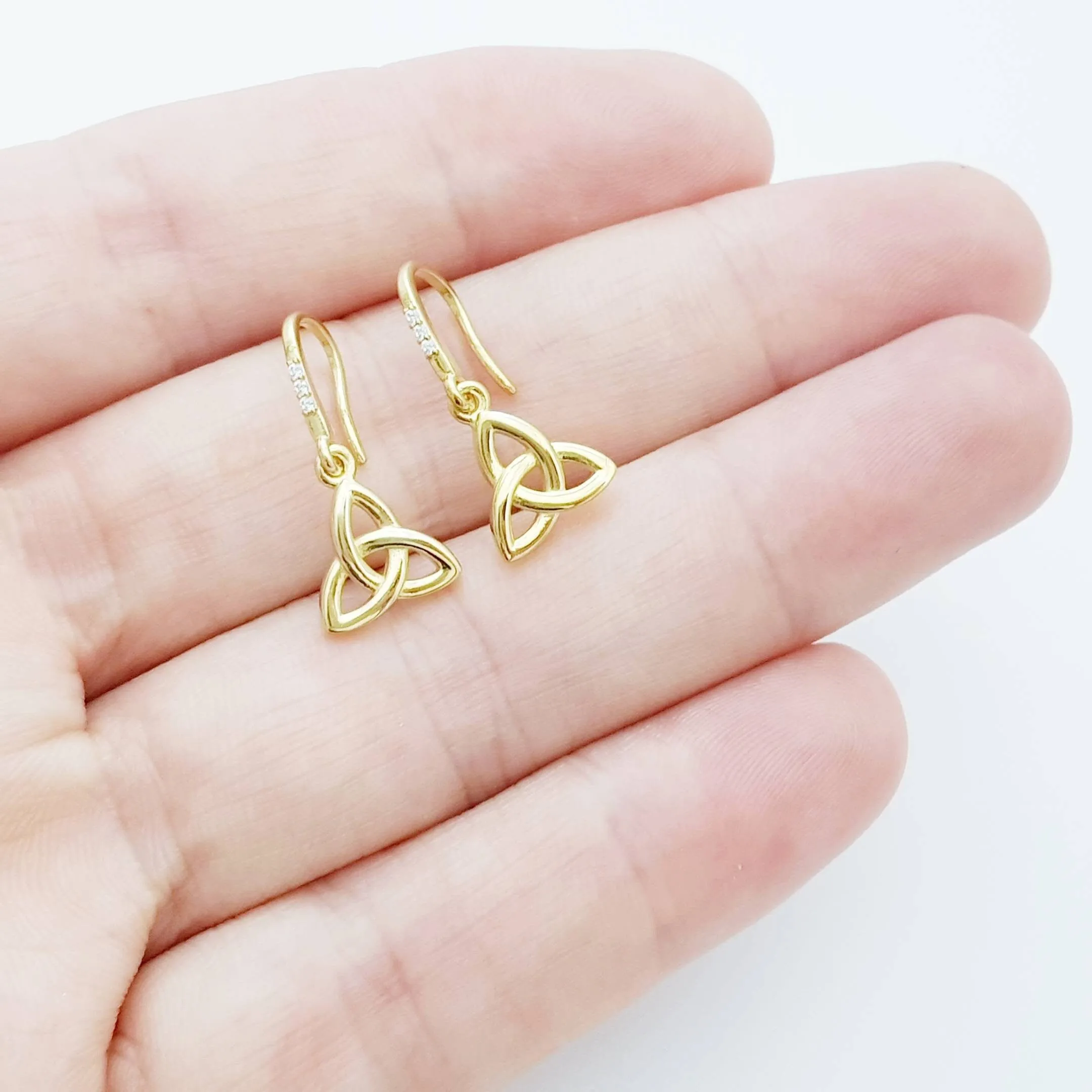 Dainty Celtic drop Earrings, trinity knot French wire earrings, gold plated Celtic earrings
