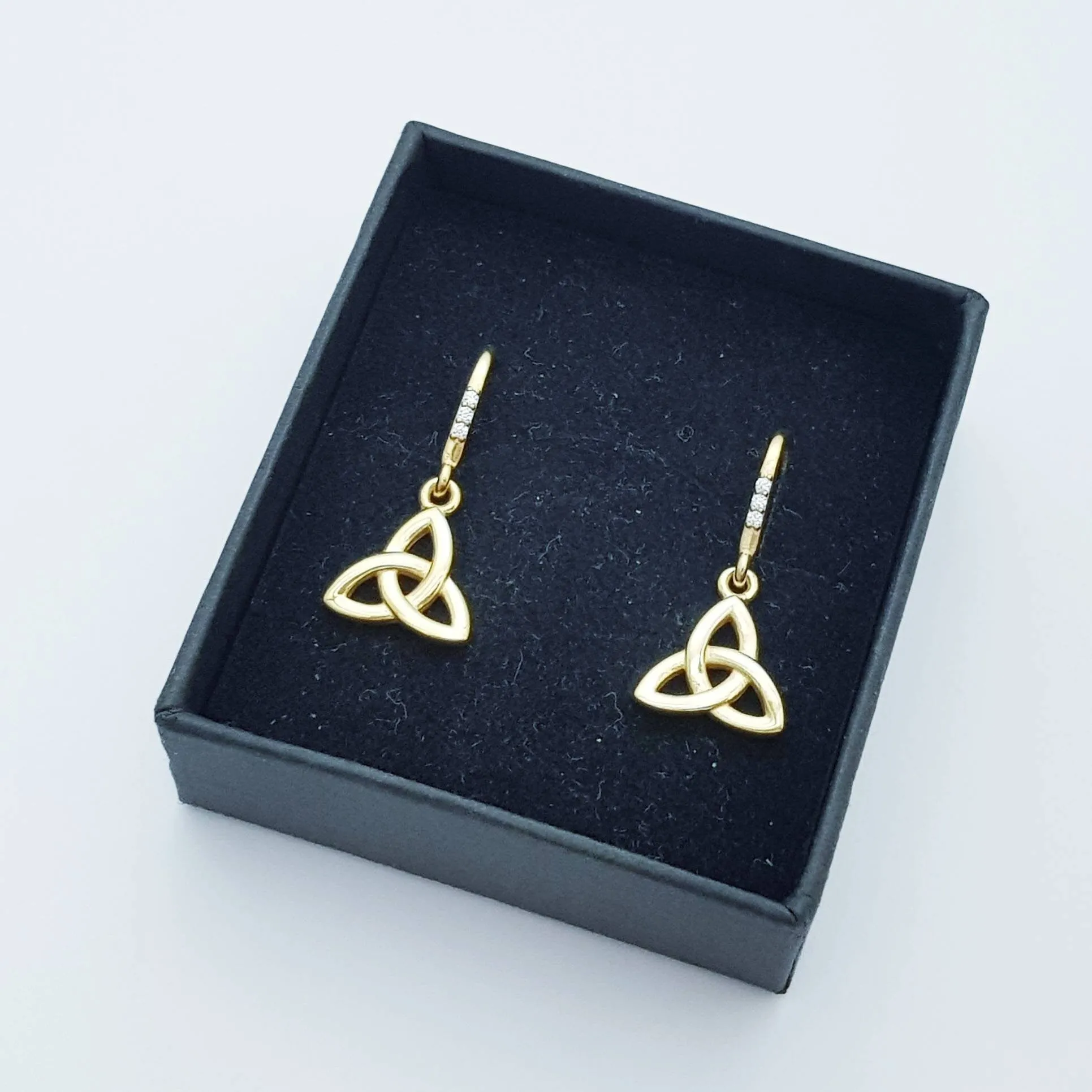 Dainty Celtic drop Earrings, trinity knot French wire earrings, gold plated Celtic earrings