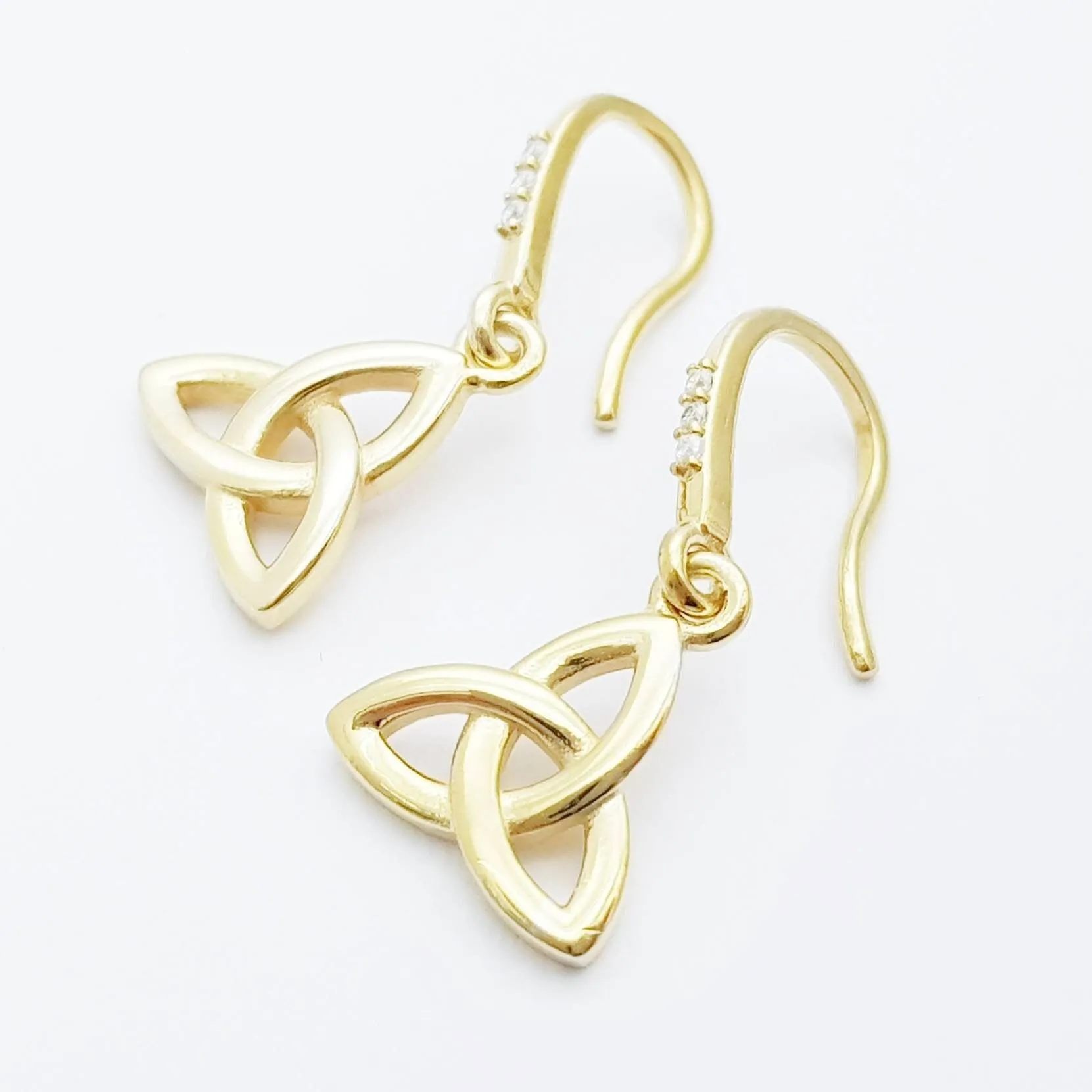 Dainty Celtic drop Earrings, trinity knot French wire earrings, gold plated Celtic earrings