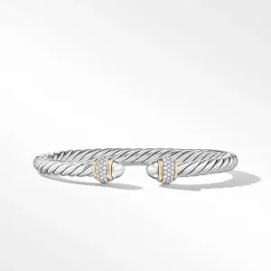 David Yurman Cable Bracelet in Sterling Silver with 18K Yellow Gold and Diamonds - Medium