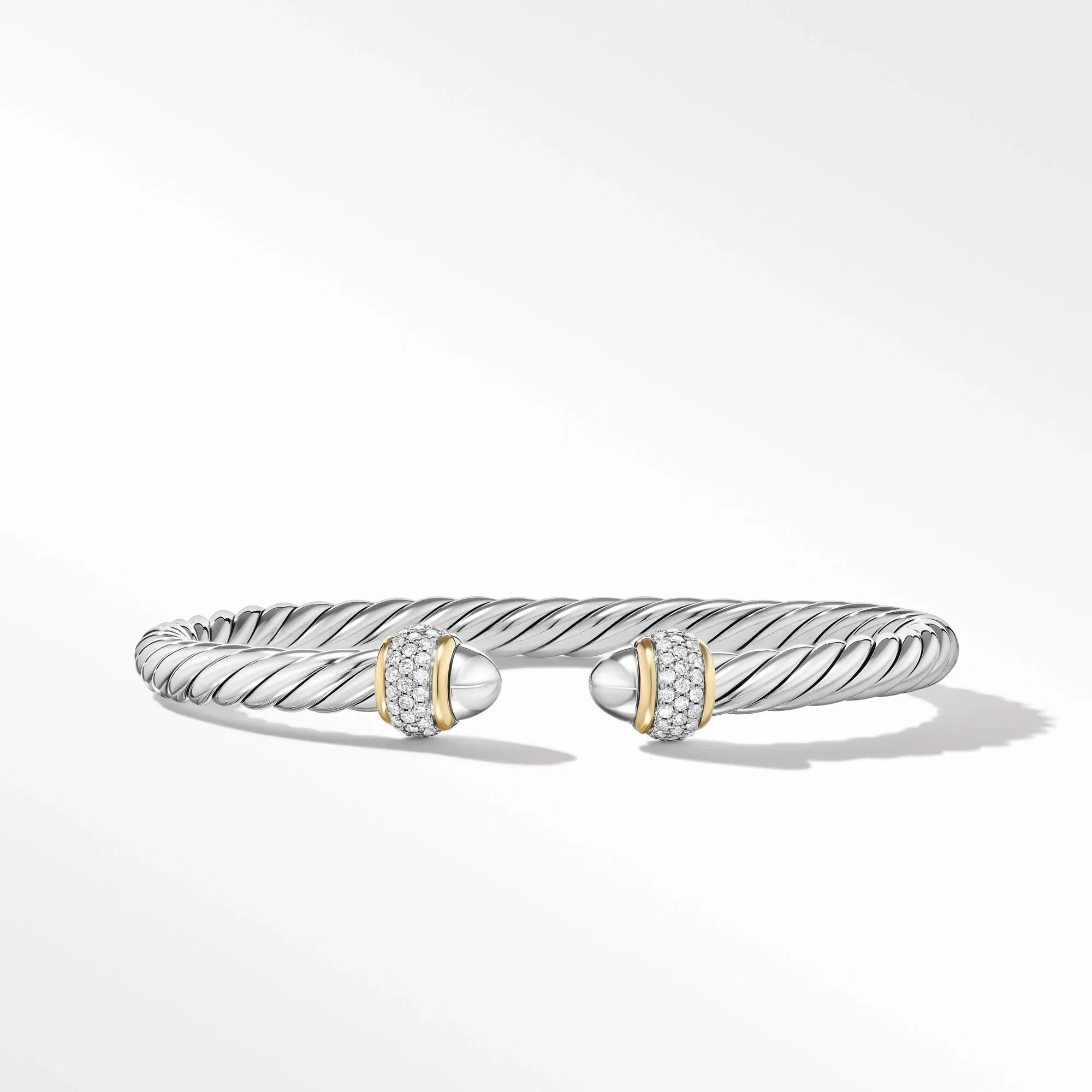 David Yurman Cable Bracelet in Sterling Silver with 18K Yellow Gold and Diamonds - Medium