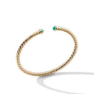 David Yurman Cable Flex Bracelet in 18K Yellow Gold with Emeralds, 4mm - Medium