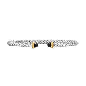 David Yurman Cable Flex Sterling Silver with 14K Yellow Gold and Black Onyx 4mm Bracelet - Small