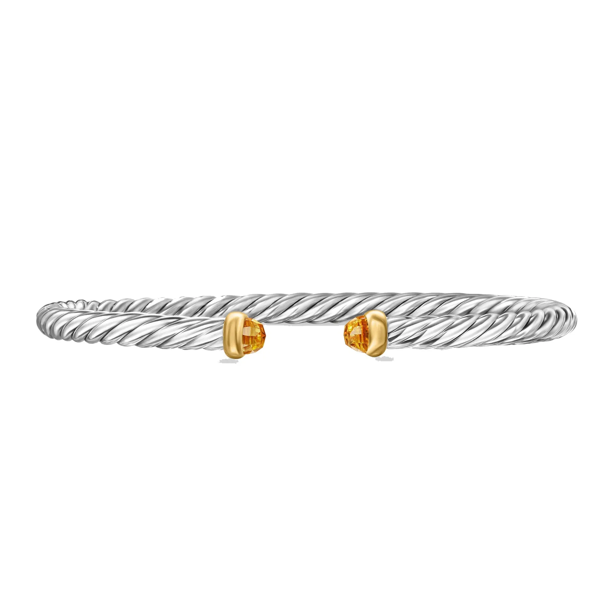 David Yurman Cable Flex Sterling Silver with 14K Yellow Gold and Citrine 4mm Cuff Bracelet - Medium