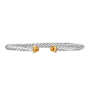 David Yurman Cable Flex Sterling Silver with 14K Yellow Gold and Citrine 4mm Cuff Bracelet - Medium