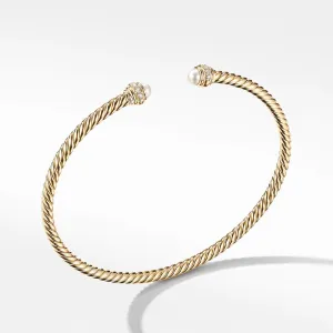 David Yurman Cable Spira Bracelet in 18K Yellow Gold with Pearls and Diamonds - Medium