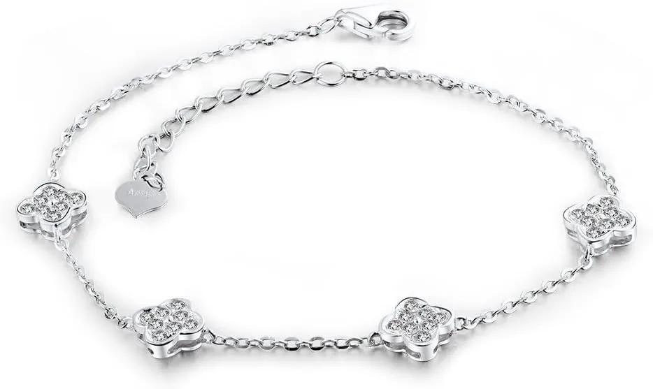 Diamond Bracelet, 14K White Gold Bracelets For Women - Real Diamond Bracelets For Women, Natural White Topaz Diamond Bracelets For Women & Anklets For Young Girl